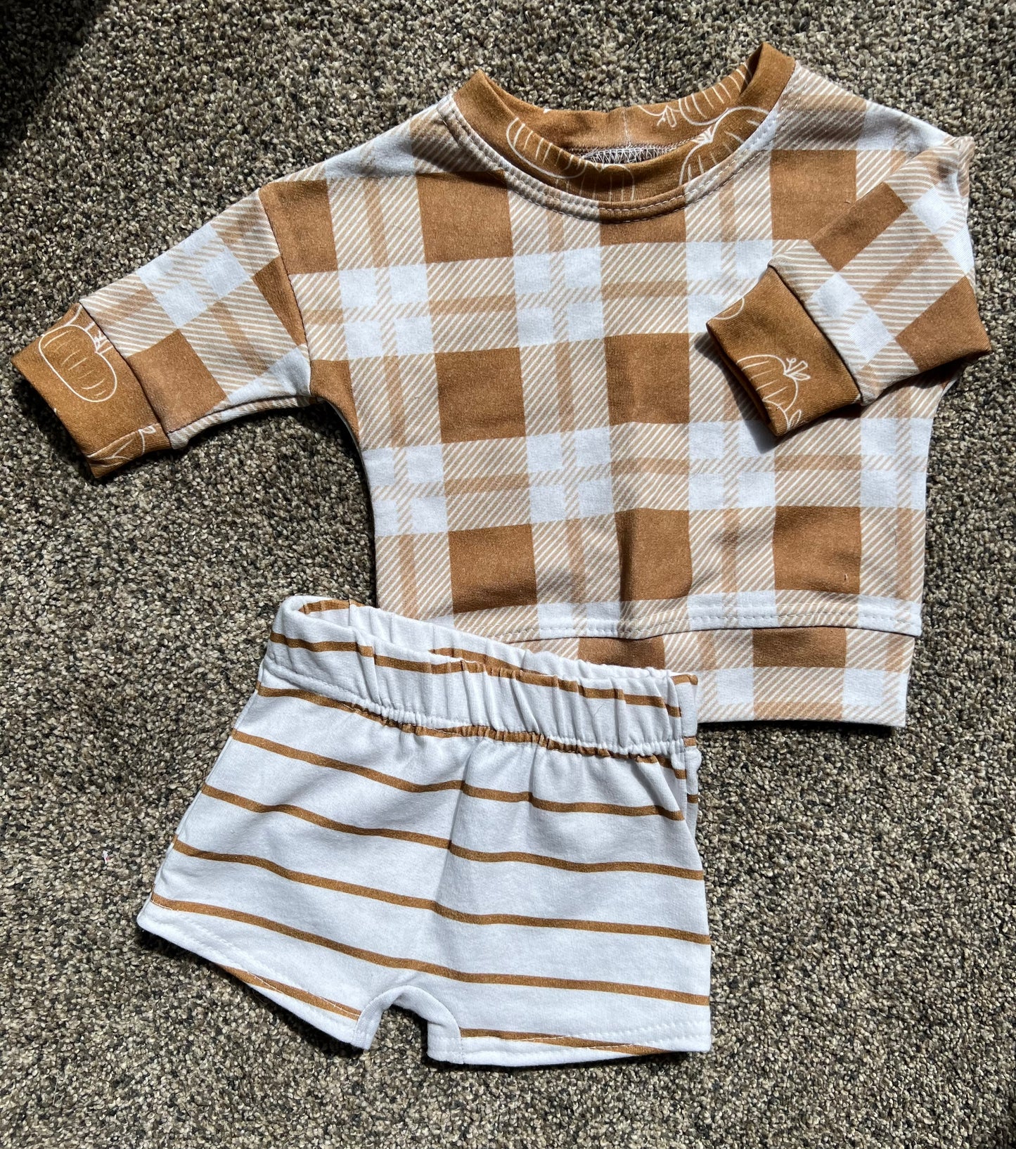 Striped Play Shorts and Plaid Long Sleeve Dolman Set